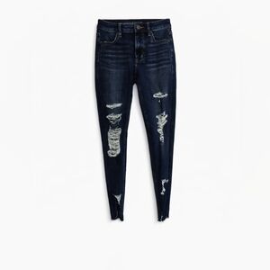 American Eagle Super High Rise Jegging 4 Dark Wash Distressed